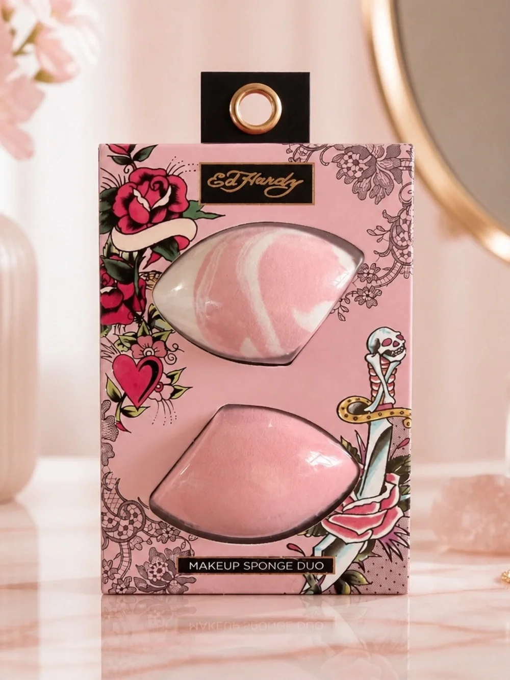 Ed Hardy Pink Makeup Sponge Duo 2 Pc Beauty Blending Set New